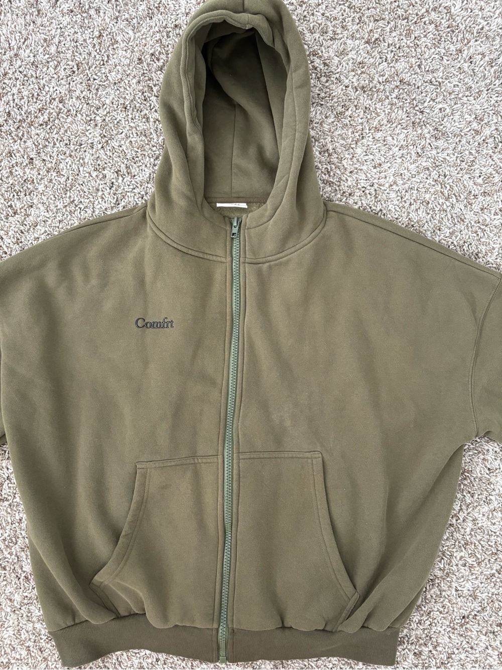 Comfort Olive Green Full-Zip Teddy Hoodie Jacket